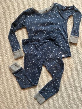 Honest Baby 5T/4T Navy Star-Print Pajama Set with Gray Cuffs
